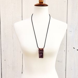 Artisan Signed Copper Ceramic Art Pottery Pendant Necklace